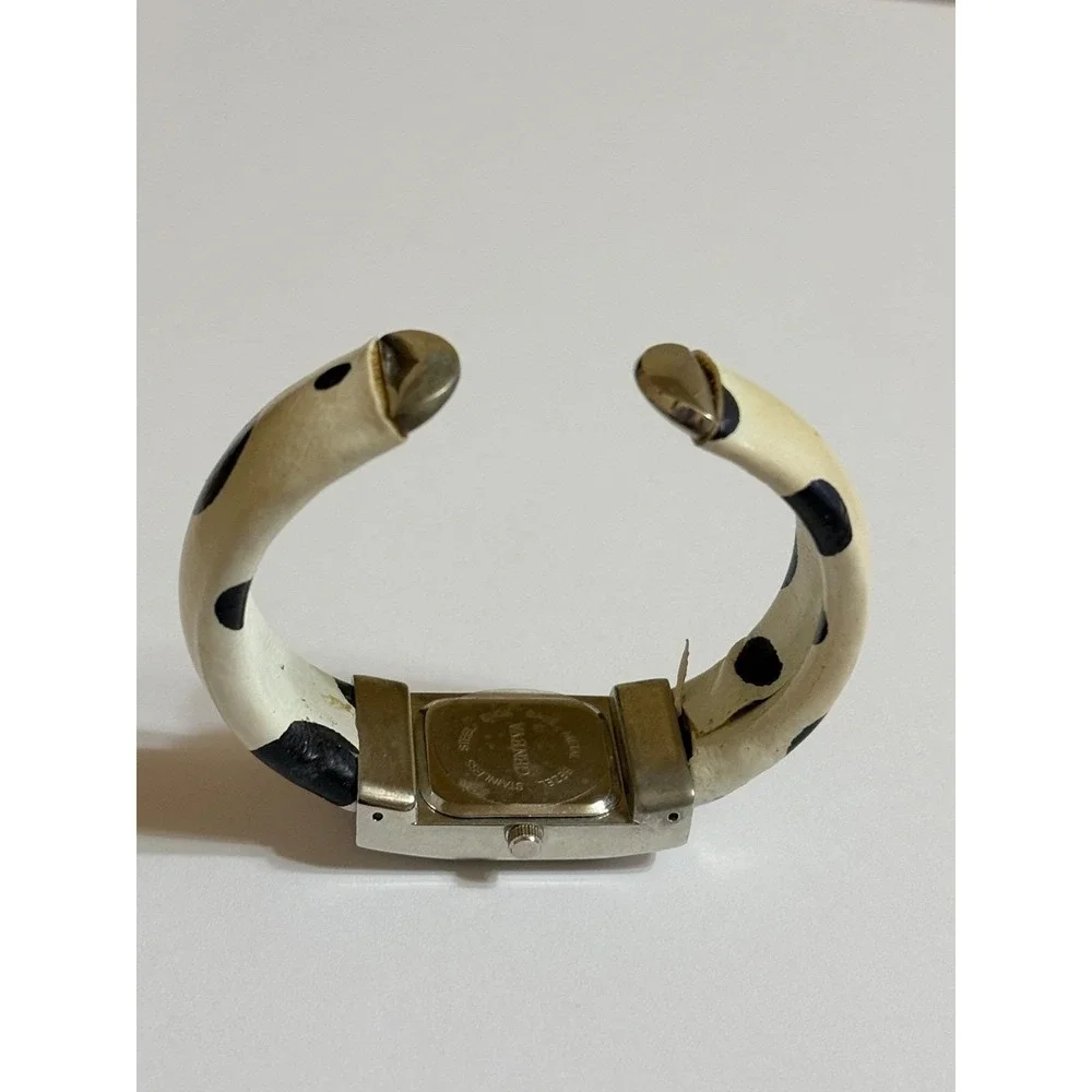 Geneva Women Quartz Watch Cow Print Cuff‎ Band Silver Tone Bracelet Japan Movt